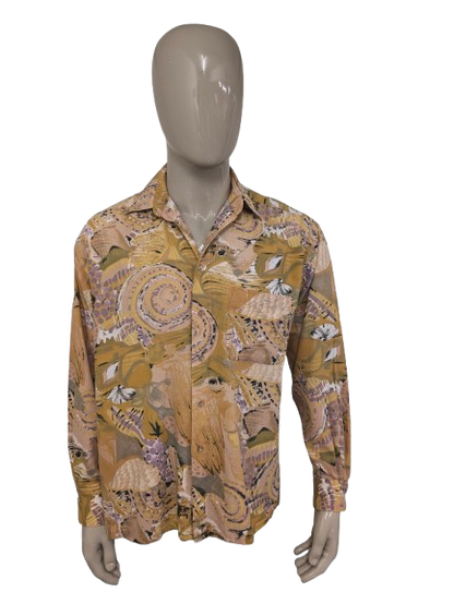 Vintage 80's / 90's Golfers Club overhemd. Geel Groen Paarse print. Maat XL.