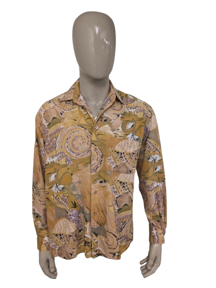 Vintage 80's / 90's Golfers Club overhemd. Geel Groen Paarse print. Maat XL.