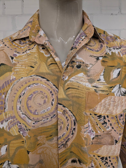 Vintage 80's / 90's Golfers Club overhemd. Geel Groen Paarse print. Maat XL.