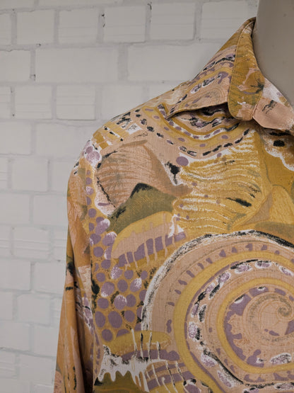 Vintage 80's / 90's Golfers Club overhemd. Geel Groen Paarse print. Maat XL.