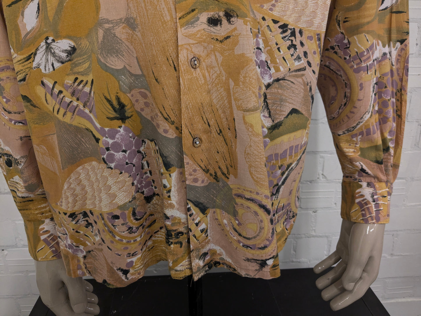 Vintage 80's / 90's Golfers Club overhemd. Geel Groen Paarse print. Maat XL.