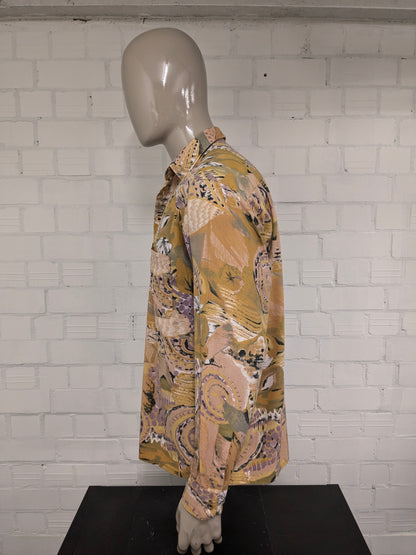 Vintage 80's / 90's Golfers Club overhemd. Geel Groen Paarse print. Maat XL.