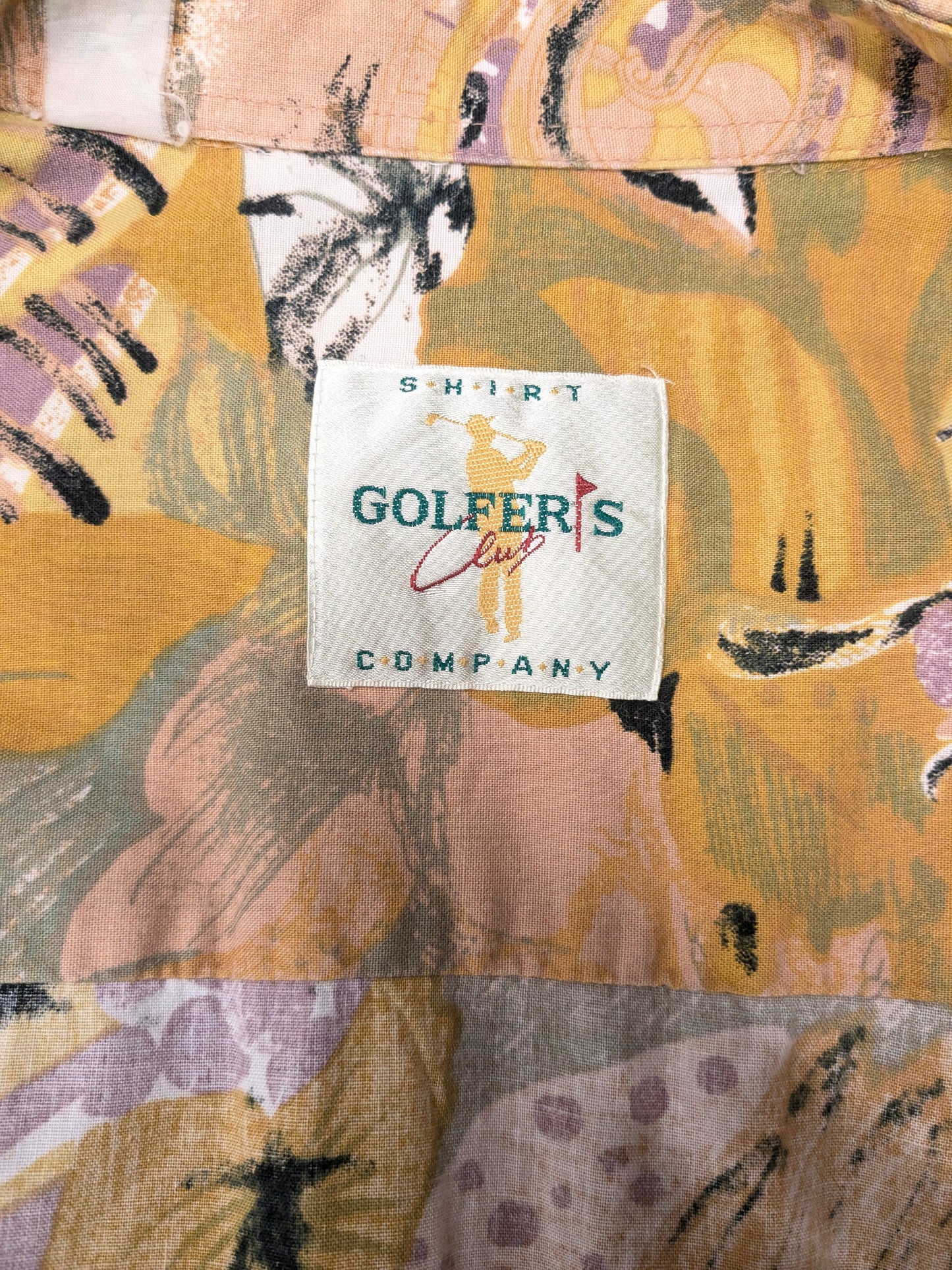 Vintage 80's / 90's Golfers Club overhemd. Geel Groen Paarse print. Maat XL.