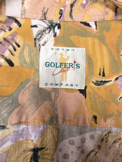 Vintage 80's / 90's Golfers Club overhemd. Geel Groen Paarse print. Maat XL.