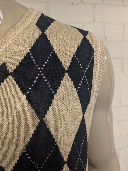 Chaps Ralph Lauren Linnen/ Katoenen spencer met V-Hals. Beige Blauw argyle motief. Maat XL.