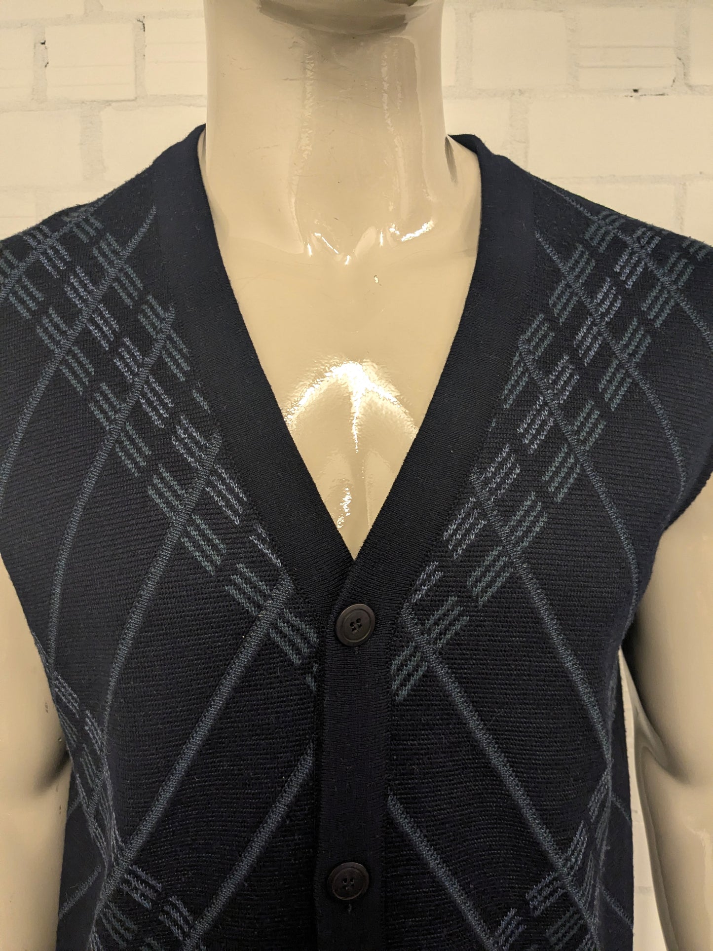 Vintage Bernardini spencer / vest. Donker Blauw Groen gekleurd. Maat L.