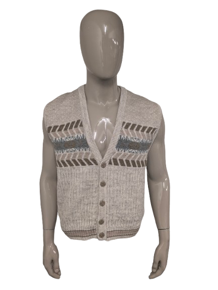 Vintage Chavato Alpaca / Wollen spencer / vest. Beige Bruin Blauw gekleurd. Maat L. 35% Wol & 15% Alpaca.