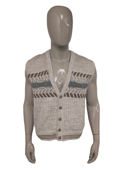 Vintage Chavato Alpaca / Wollen spencer / vest. Beige Bruin Blauw gekleurd. Maat L. 35% Wol & 15% Alpaca.