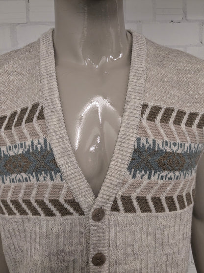 Vintage Chavato Alpaca / Wollen spencer / vest. Beige Bruin Blauw gekleurd. Maat L. 35% Wol & 15% Alpaca.