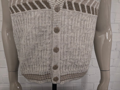 Vintage Chavato Alpaca / Wollen spencer / vest. Beige Bruin Blauw gekleurd. Maat L. 35% Wol & 15% Alpaca.