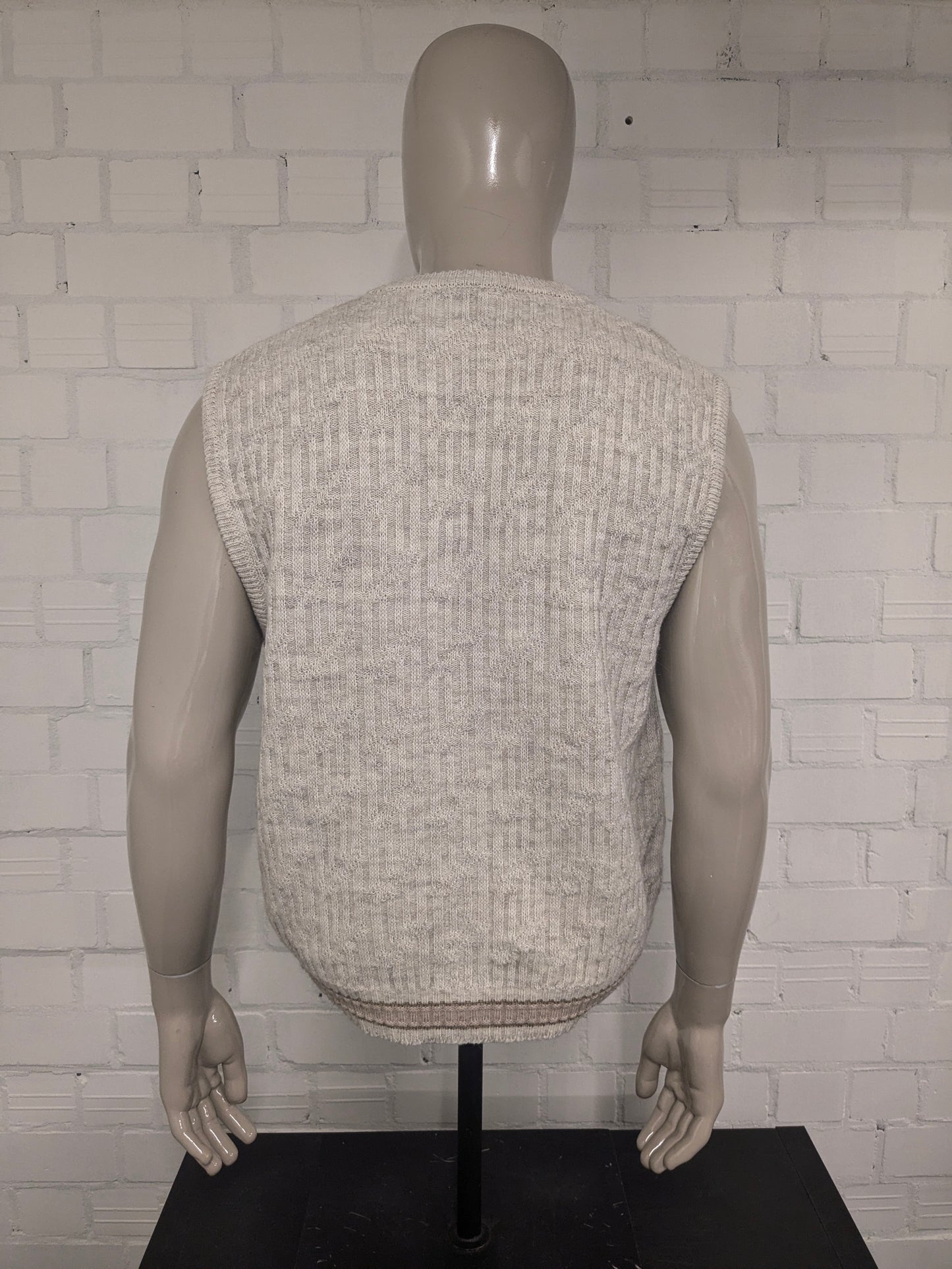 Vintage Chavato Alpaca / Wollen spencer / vest. Beige Bruin Blauw gekleurd. Maat L. 35% Wol & 15% Alpaca.