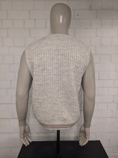 Vintage Chavato Alpaca / Wollen spencer / vest. Beige Bruin Blauw gekleurd. Maat L. 35% Wol & 15% Alpaca.