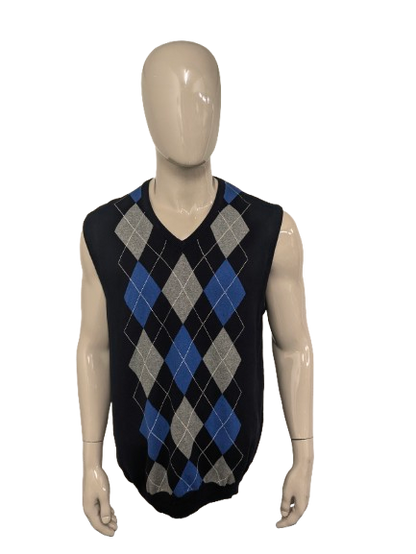 Chaps spencer met V-Hals. Blauw Grijs argyle motief. Maat L.