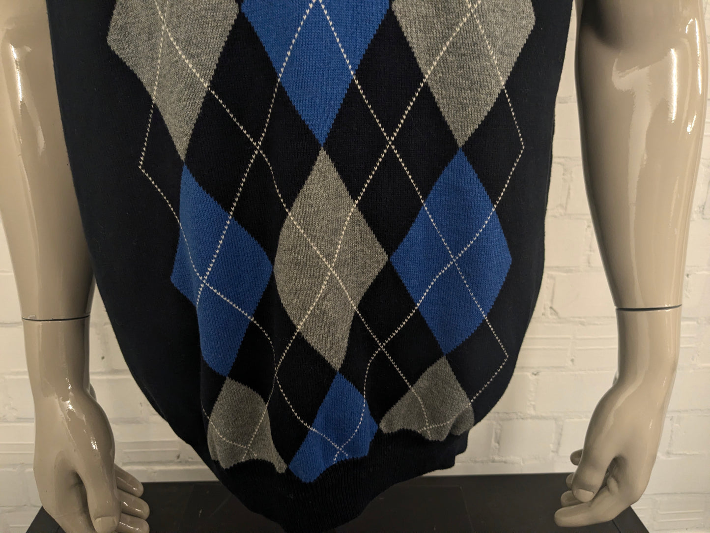 Chaps spencer met V-Hals. Blauw Grijs argyle motief. Maat L.