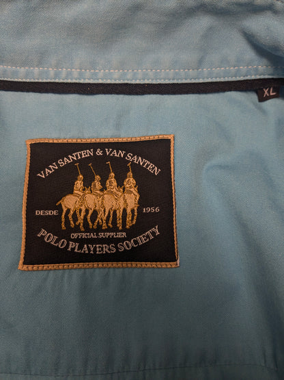 Van Santen & Van Santen overhemd. Blauw met verschillende applicaties. Maat XL.