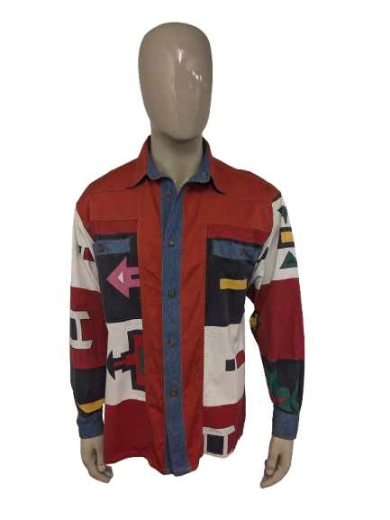 Vintage Arizona jeans overhemd. Gekleurde print met gekleurde knopen. Maat XL.
