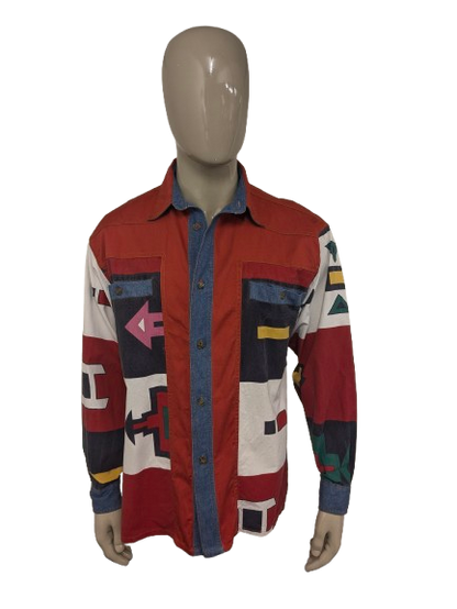 Vintage Arizona jeans overhemd. Gekleurde print met gekleurde knopen. Maat XL.