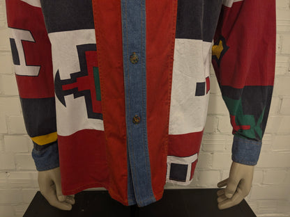 Vintage Arizona jeans overhemd. Gekleurde print met gekleurde knopen. Maat XL.