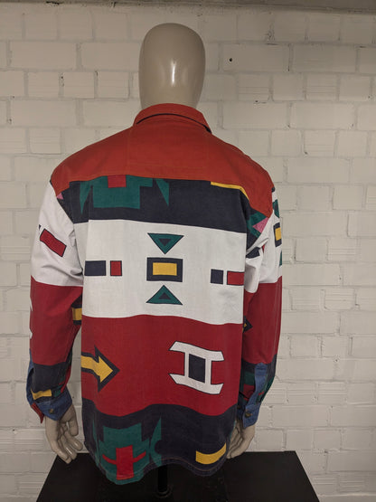 Vintage Arizona jeans overhemd. Gekleurde print met gekleurde knopen. Maat XL.