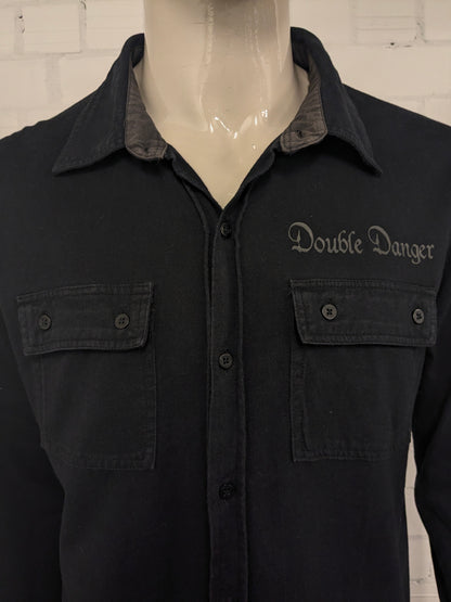 Vintage Flash Men89 overhemd. Zwart met applicaties. Maat XL. stretch.