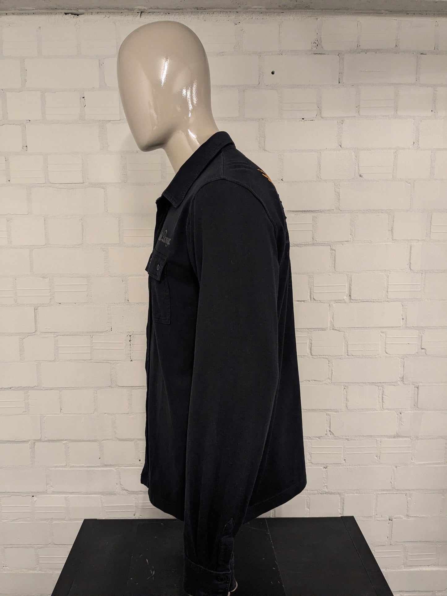 Vintage Flash Men89 overhemd. Zwart met applicaties. Maat XL. stretch.