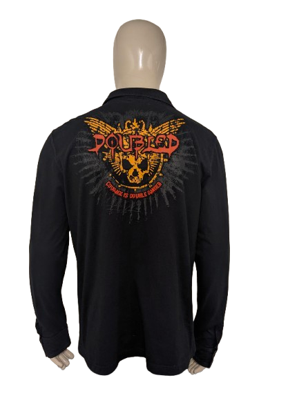 Vintage Flash Men89 overhemd. Zwart met applicaties. Maat XL. stretch.