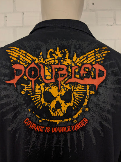 Vintage Flash Men89 overhemd. Zwart met applicaties. Maat XL. stretch.