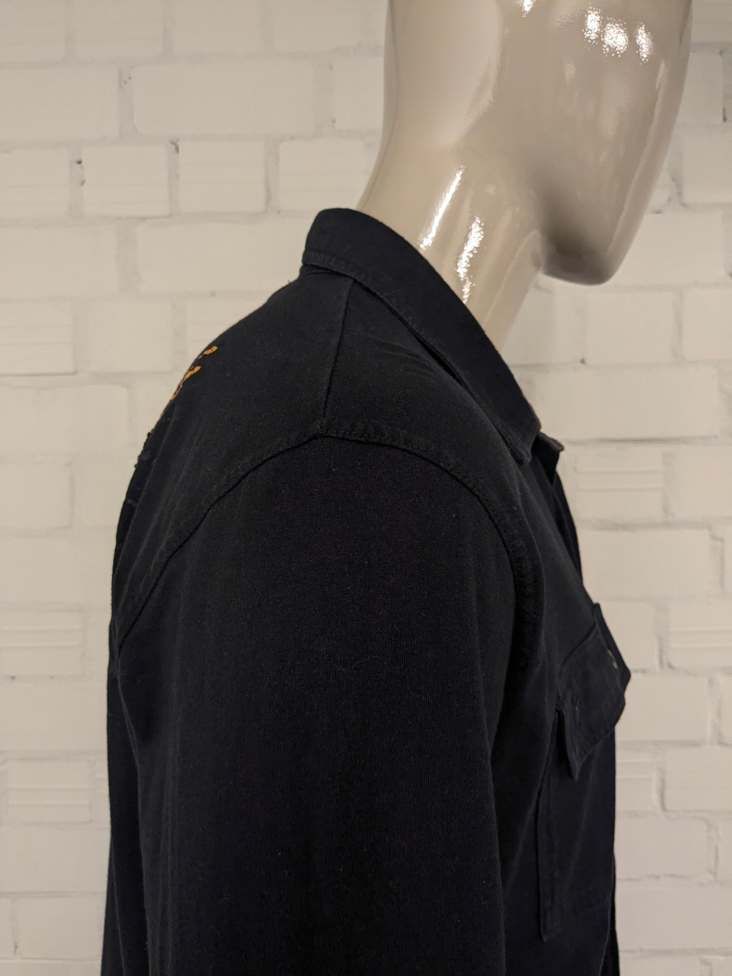 Vintage Flash Men89 overhemd. Zwart met applicaties. Maat XL. stretch.