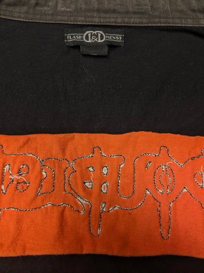 Vintage Flash Men89 overhemd. Zwart met applicaties. Maat XL. stretch.