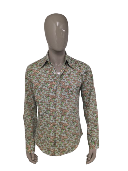 Limited by Chenaski overhemd met puntkraag. Geel Groen Oranje print. Maat L.