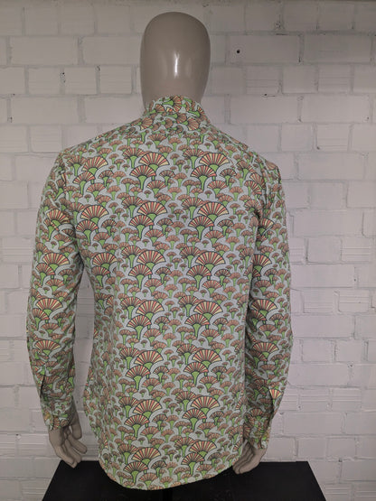 Limited by Chenaski overhemd met puntkraag. Geel Groen Oranje print. Maat L.