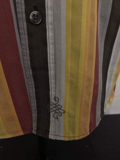 Vintage Tom Tailor overhemd. Geel Rood Oranje Bruin gestreept. Maat L.
