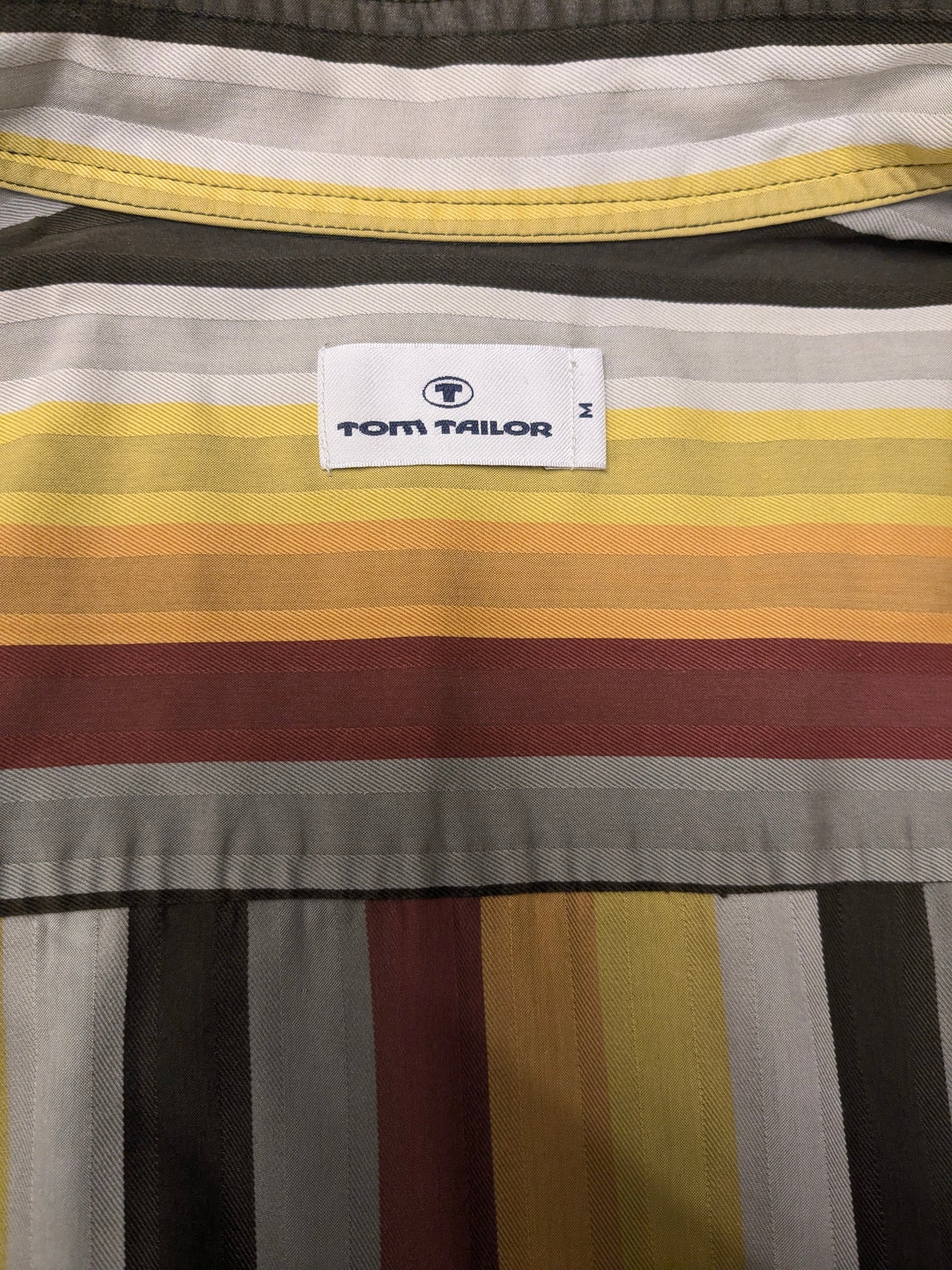 Vintage Tom Tailor overhemd. Geel Rood Oranje Bruin gestreept. Maat L.