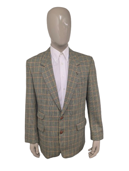 Vintage Alain Dubeau Wollen colbert. Groen Oranje Blauw geruit. Maat 52 / L.