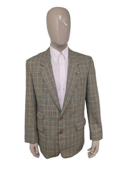 Vintage Alain Dubeau Wollen colbert. Groen Oranje Blauw geruit. Maat 52 / L.
