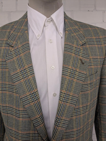 Vintage Alain Dubeau Wollen colbert. Groen Oranje Blauw geruit. Maat 52 / L.