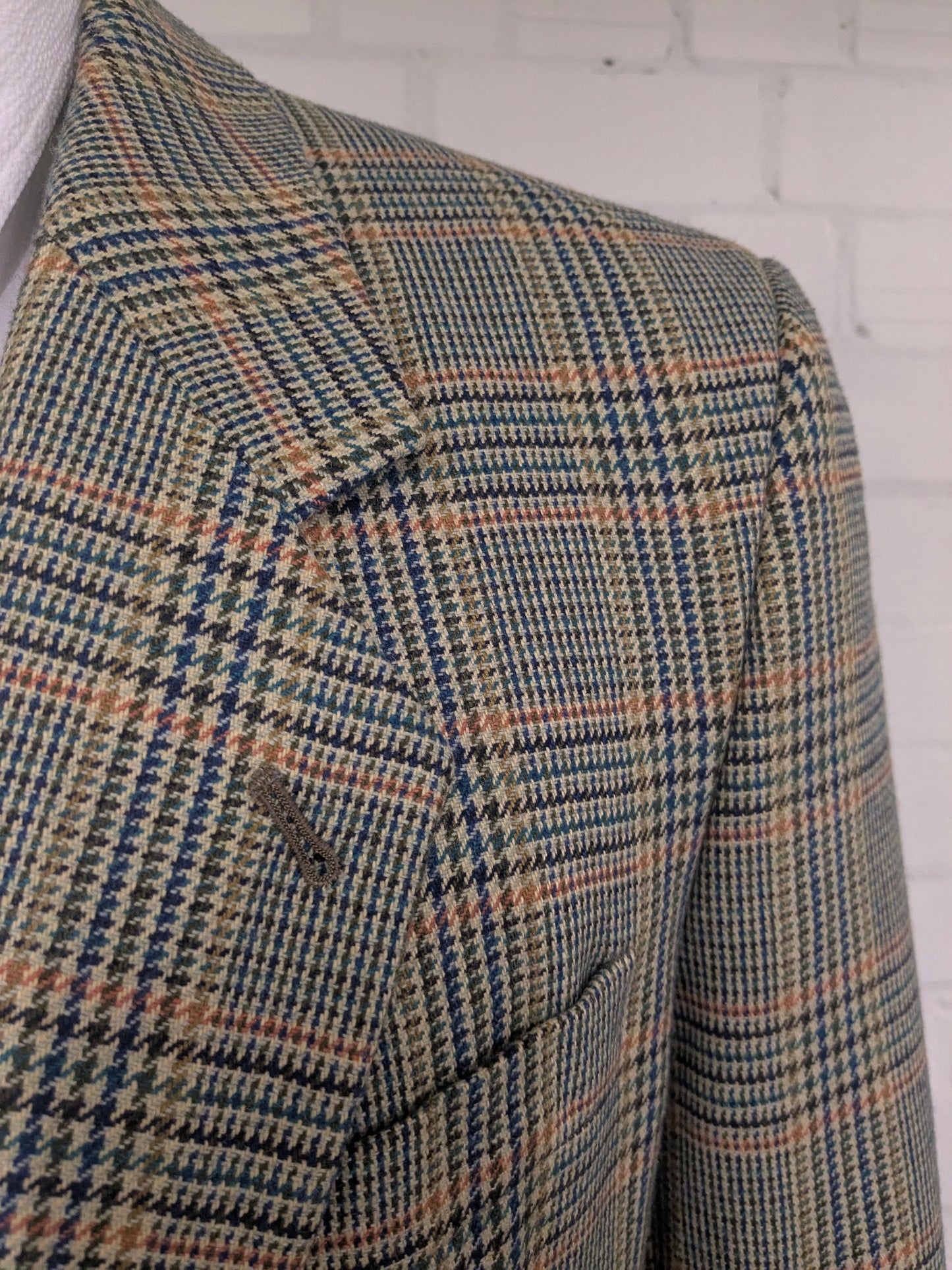 Vintage Alain Dubeau Wollen colbert. Groen Oranje Blauw geruit. Maat 52 / L.