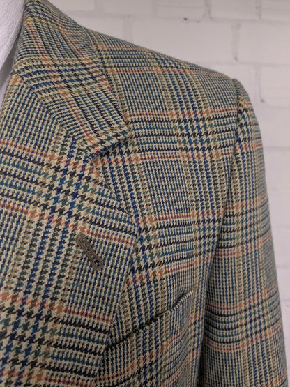 Vintage Alain Dubeau Wollen colbert. Groen Oranje Blauw geruit. Maat 52 / L.