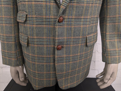 Vintage Alain Dubeau Wollen colbert. Groen Oranje Blauw geruit. Maat 52 / L.