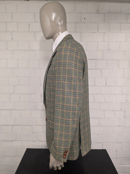 Vintage Alain Dubeau Wollen colbert. Groen Oranje Blauw geruit. Maat 52 / L.