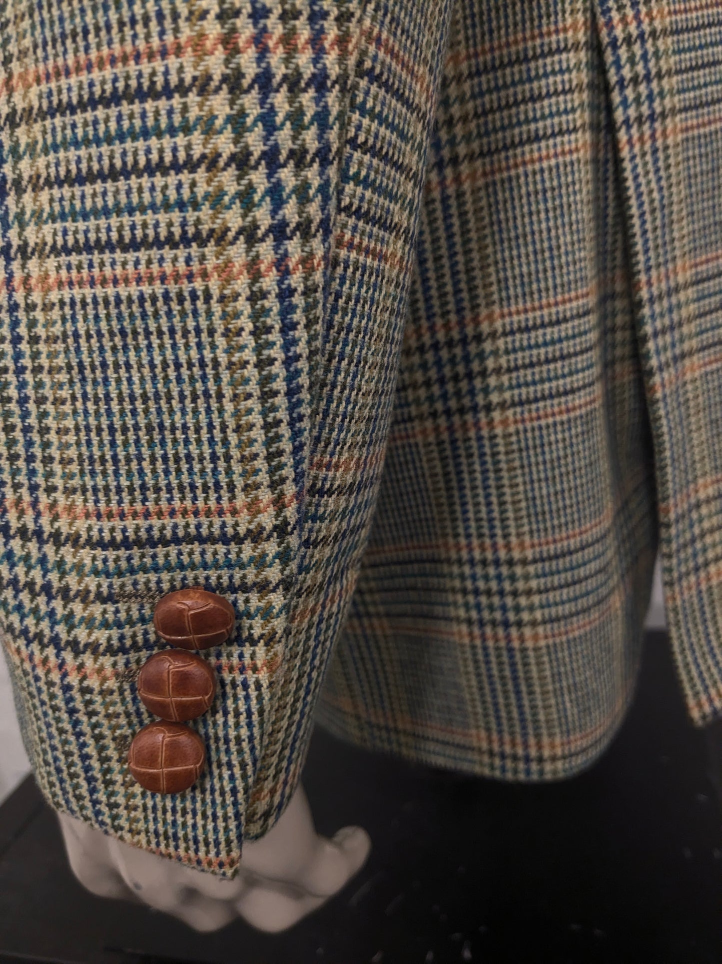 Vintage Alain Dubeau Wollen colbert. Groen Oranje Blauw geruit. Maat 52 / L.