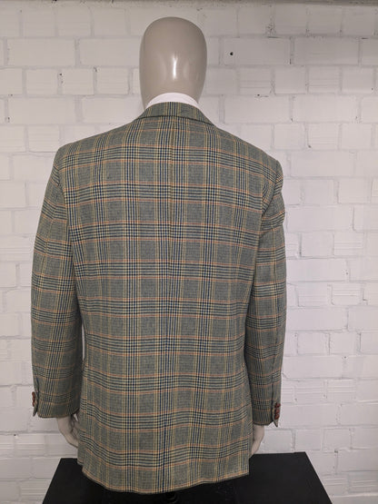Vintage Alain Dubeau Wollen colbert. Groen Oranje Blauw geruit. Maat 52 / L.