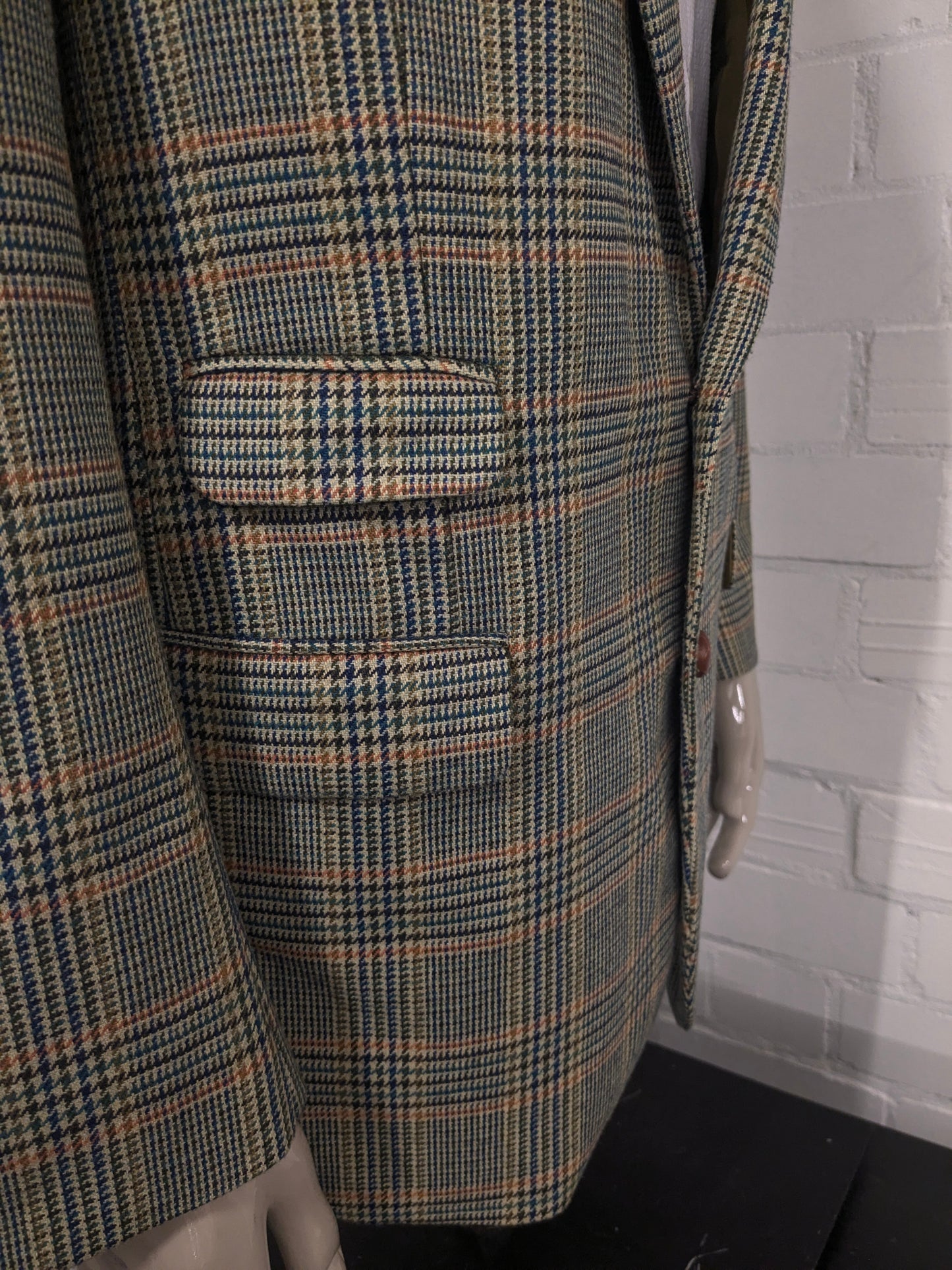 Vintage Alain Dubeau Wollen colbert. Groen Oranje Blauw geruit. Maat 52 / L.