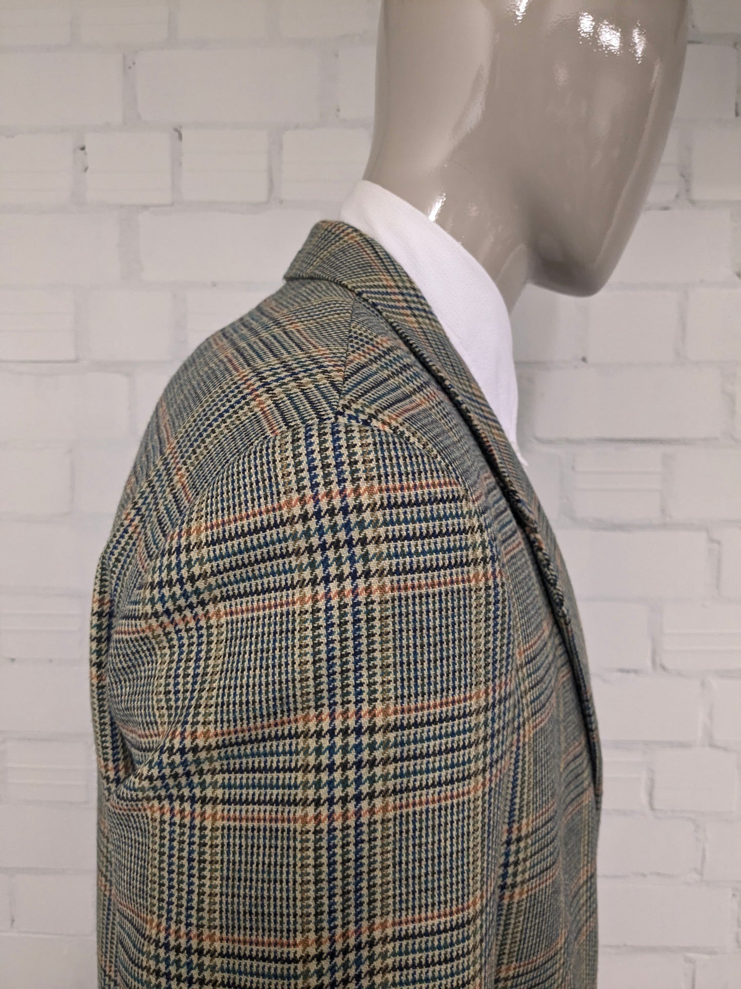 Vintage Alain Dubeau Wollen colbert. Groen Oranje Blauw geruit. Maat 52 / L.