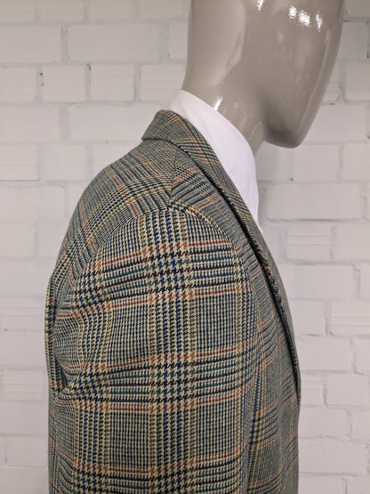 Vintage Alain Dubeau Wollen colbert. Groen Oranje Blauw geruit. Maat 52 / L.