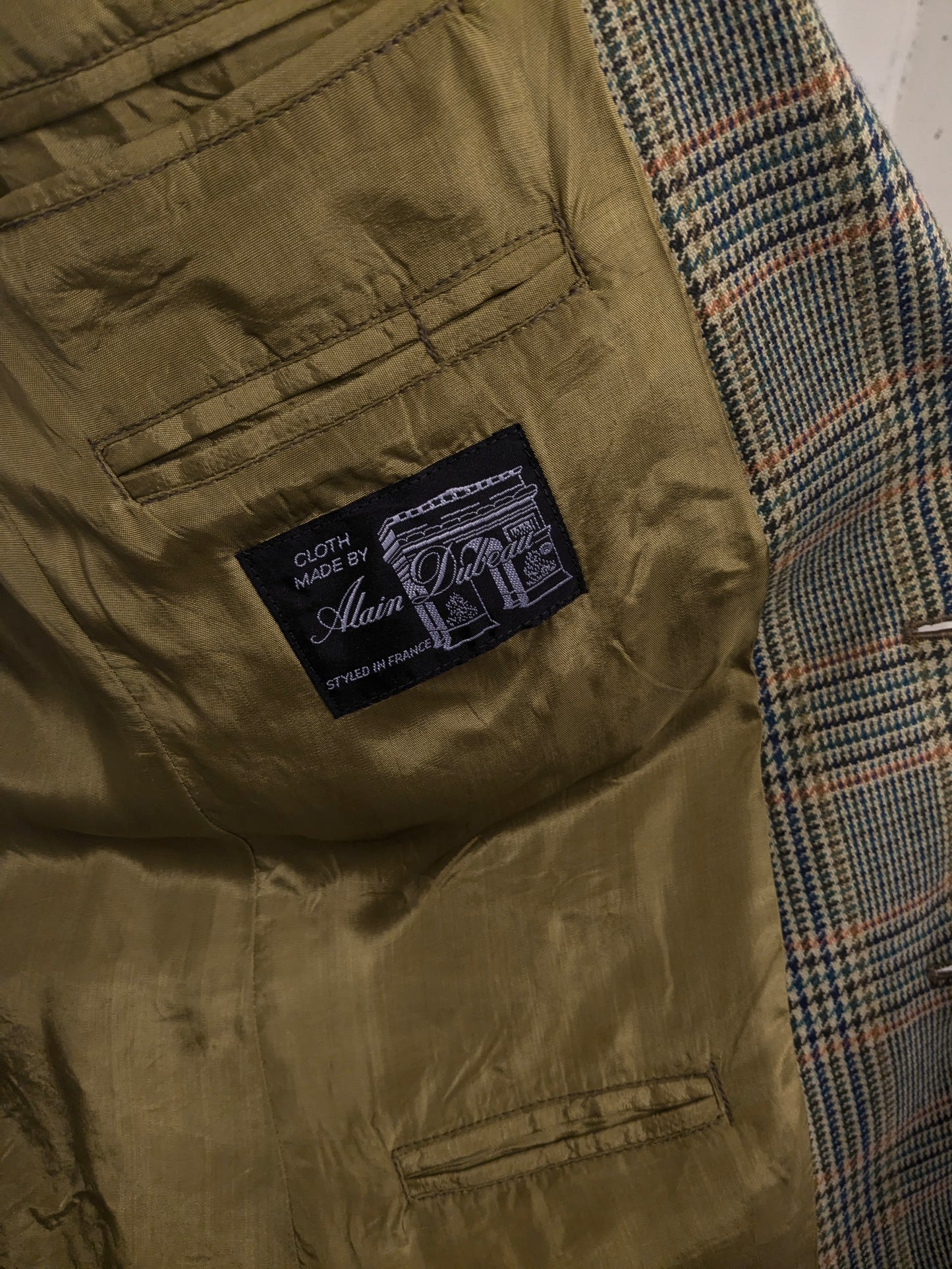 Vintage Alain Dubeau Wollen colbert. Groen Oranje Blauw geruit. Maat 52 / L.