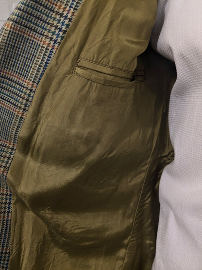 Vintage Alain Dubeau Wollen colbert. Groen Oranje Blauw geruit. Maat 52 / L.