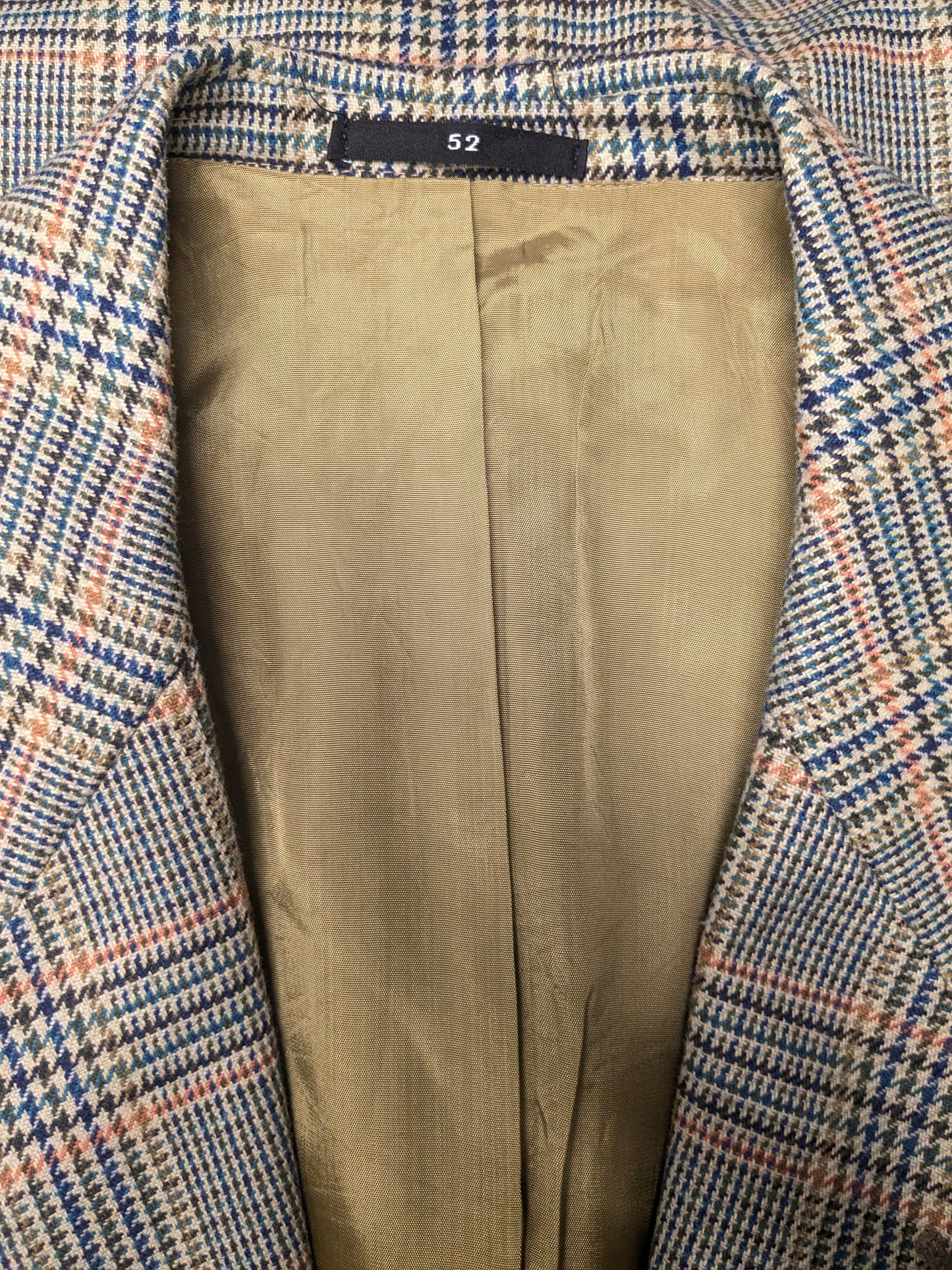 Vintage Alain Dubeau Wollen colbert. Groen Oranje Blauw geruit. Maat 52 / L.