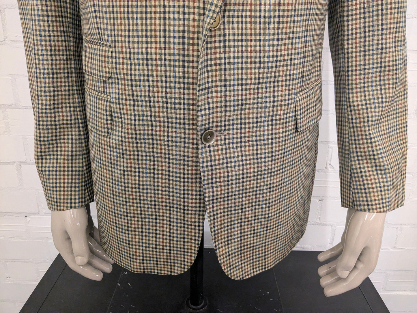 Giacca vintage in lana Eduard Pelger. Verde Rosso Blu Nero a quadretti. Taglia 52/L.