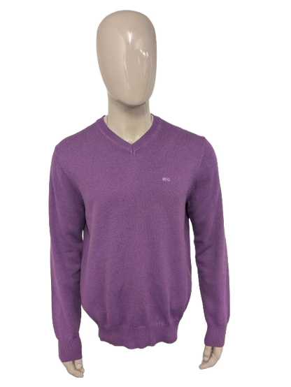 McGregor casual trui met V-Hals. Paars gemêleerd. Maat L.